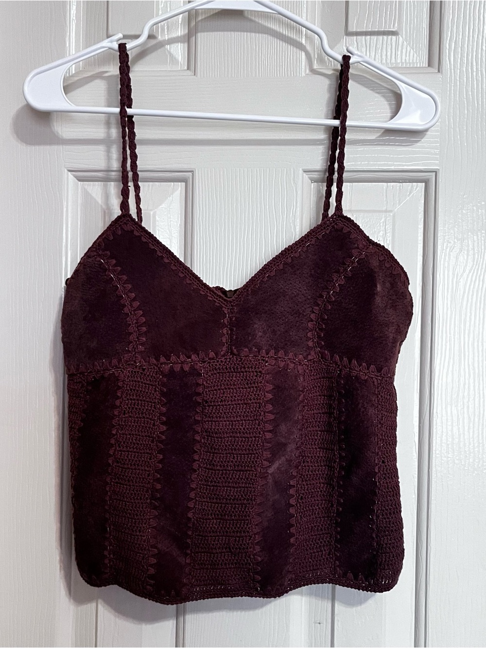 Wet Seal 100% Leather Crochet Patchwork Cami Tank Top Brown Y2K M